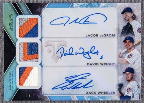 2015 Topps Certified Autograph Relic Combo Card #TTARC-DWW Jacob deGrom/David Wright/Zack Wheeler Triple Signed Patch Card (#1/3)
